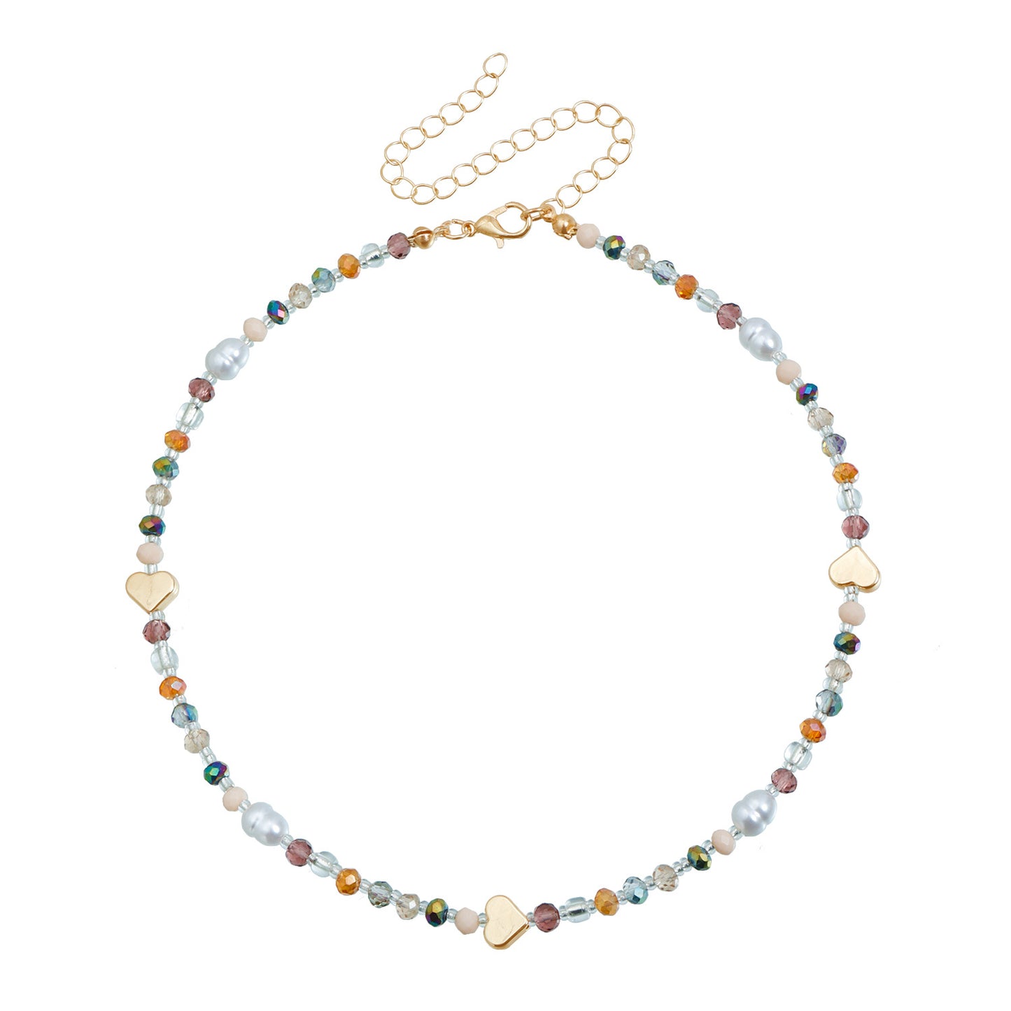 Casual Colorful Crystal Heart Geometric Alloy Plated Necklace for Unisex