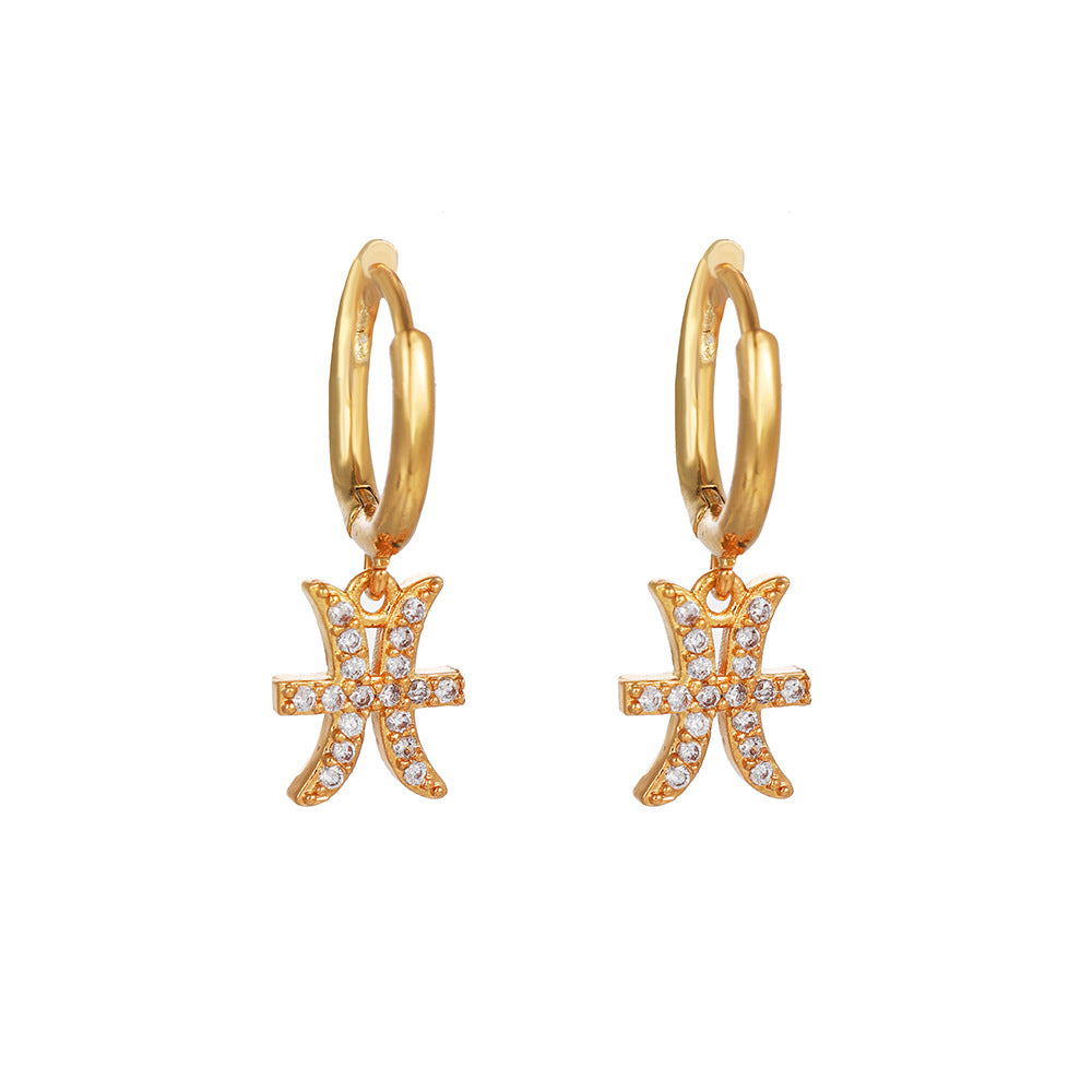 Micro-Inlaid Cubic Zirconia Brass Zodiac Earrings