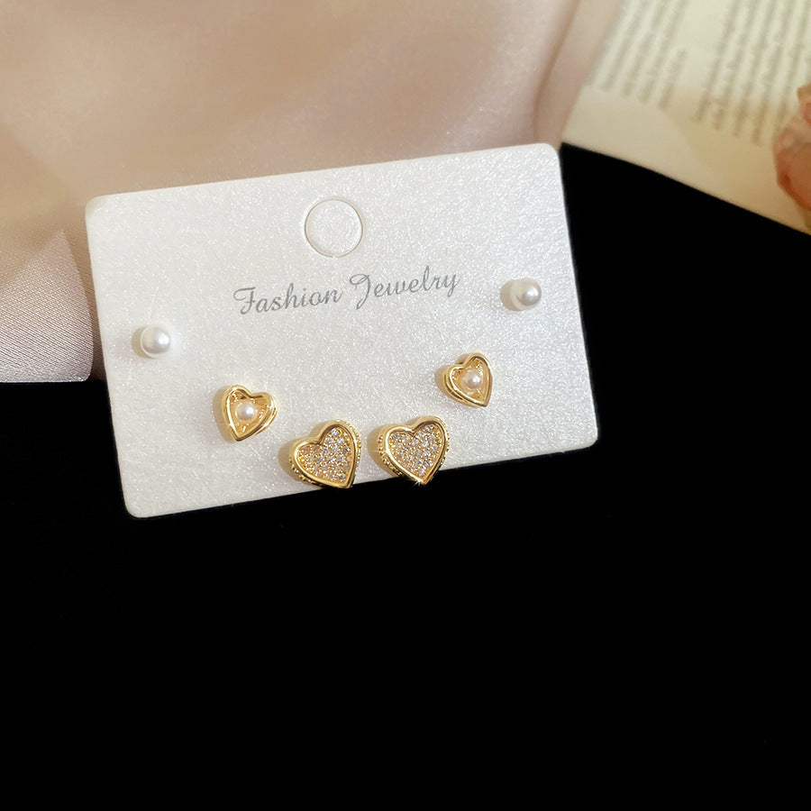 Aretes de Cobre con Baño de Oro en Forma de Corazón con Circonita y Postes de Acero Inoxidable, de Lujo, para Mujer