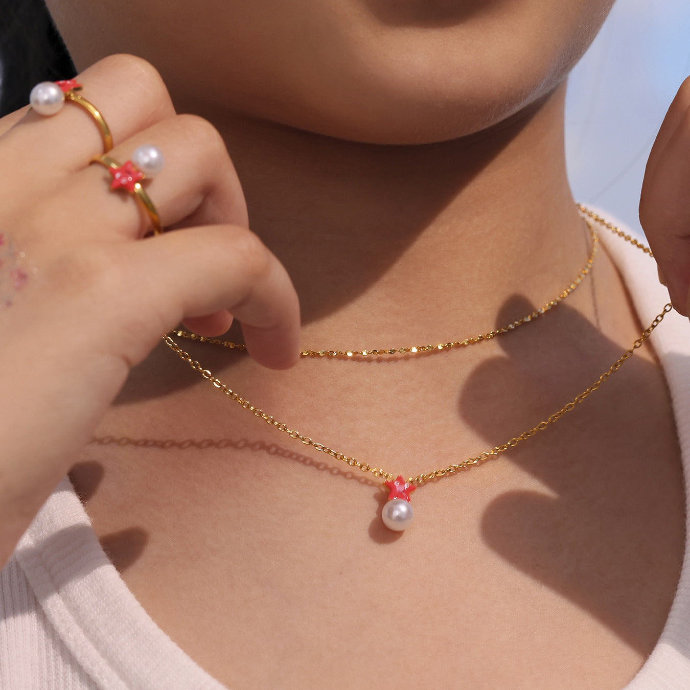Conjunto de collar, pulsera, pendientes y anillo de perlas de estrella de mar a la moda para mujer, colgante de acero inoxidable con acabado chapado