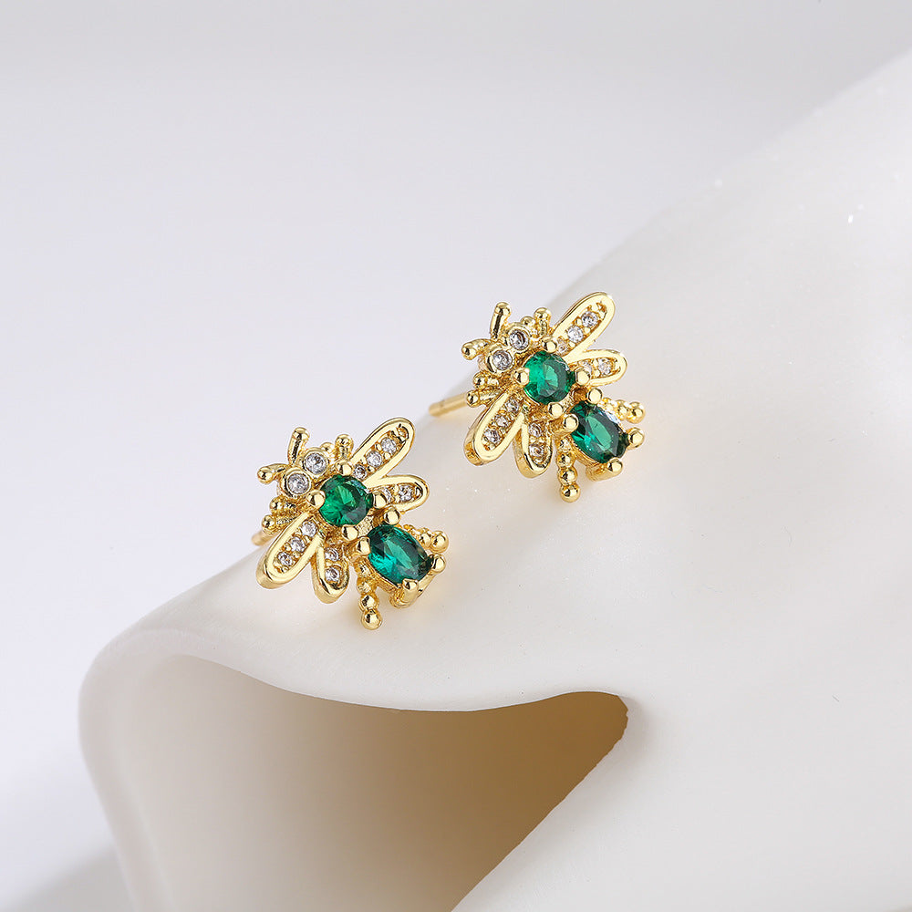 Minimalist Modern Geometric Bee and Butterfly Earrings in Copper with 18K Gold Plating and Micro-Pave Zirconia