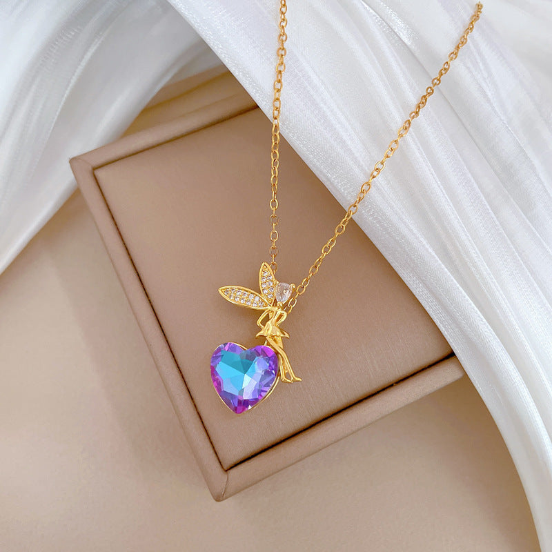 Luxury Sweet Geometric Titanium Steel Necklace with Rhinestone Inlay for Unisex