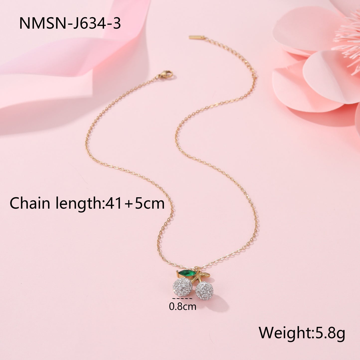 Collana con ciondolo a forma di ciliegia alla moda in acciaio inossidabile placcato oro 18 carati da donna, catena clavicola minimalista