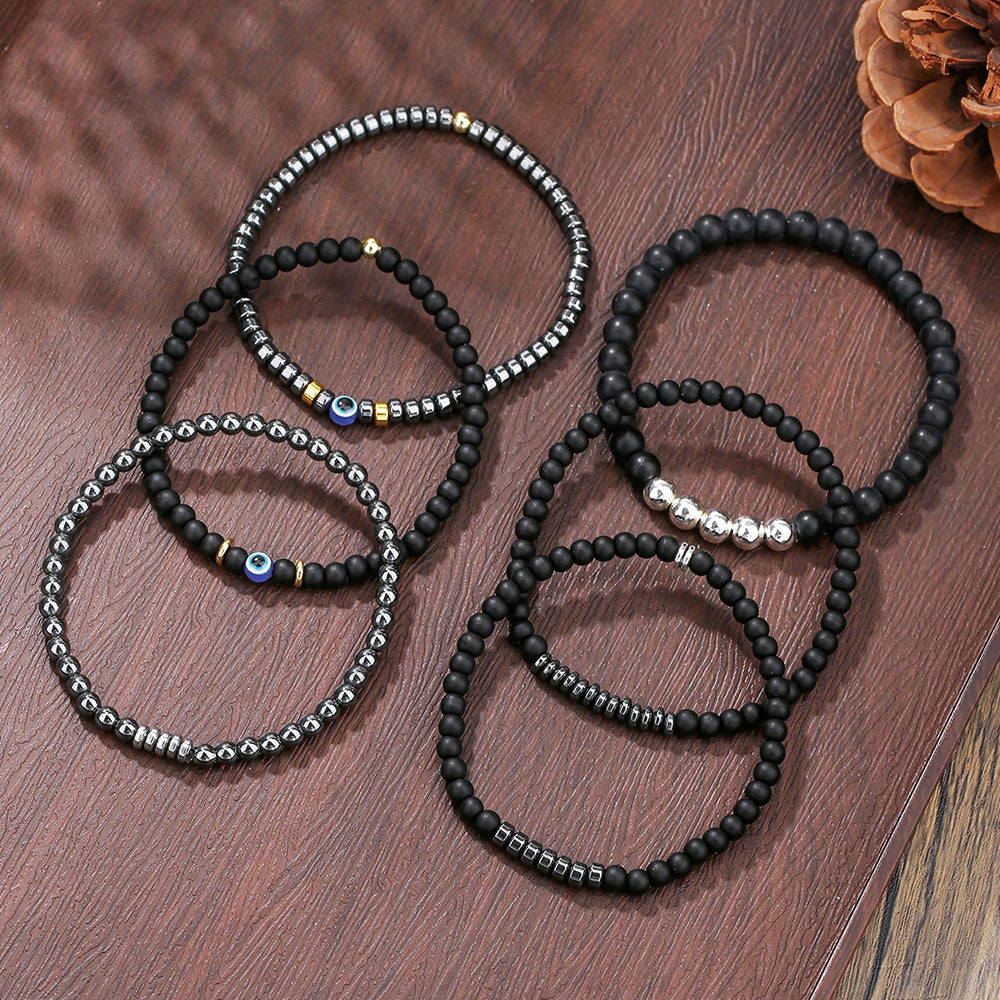 Minimalist Hip-hop Round Matte Agate Hematite Volcanic Stone Beaded Bracelet Unisex