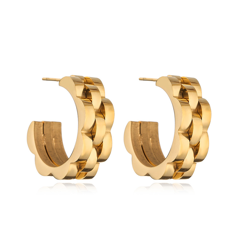 Minimalist Geometric Titanium Steel Earrings for Women with 18K Gold Plating, Irregular Design, Elegant and Versatile Ear Jewelry