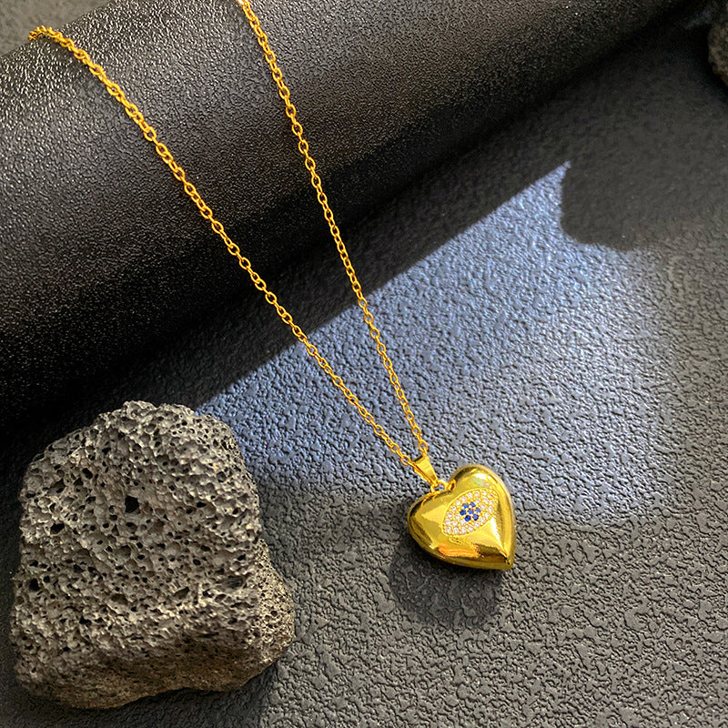 Vintage Micro-Paved Cubic Zirconia Crown Heart Star Geometric Brass Pendant Titanium Steel Box Chain Necklace for Unisex