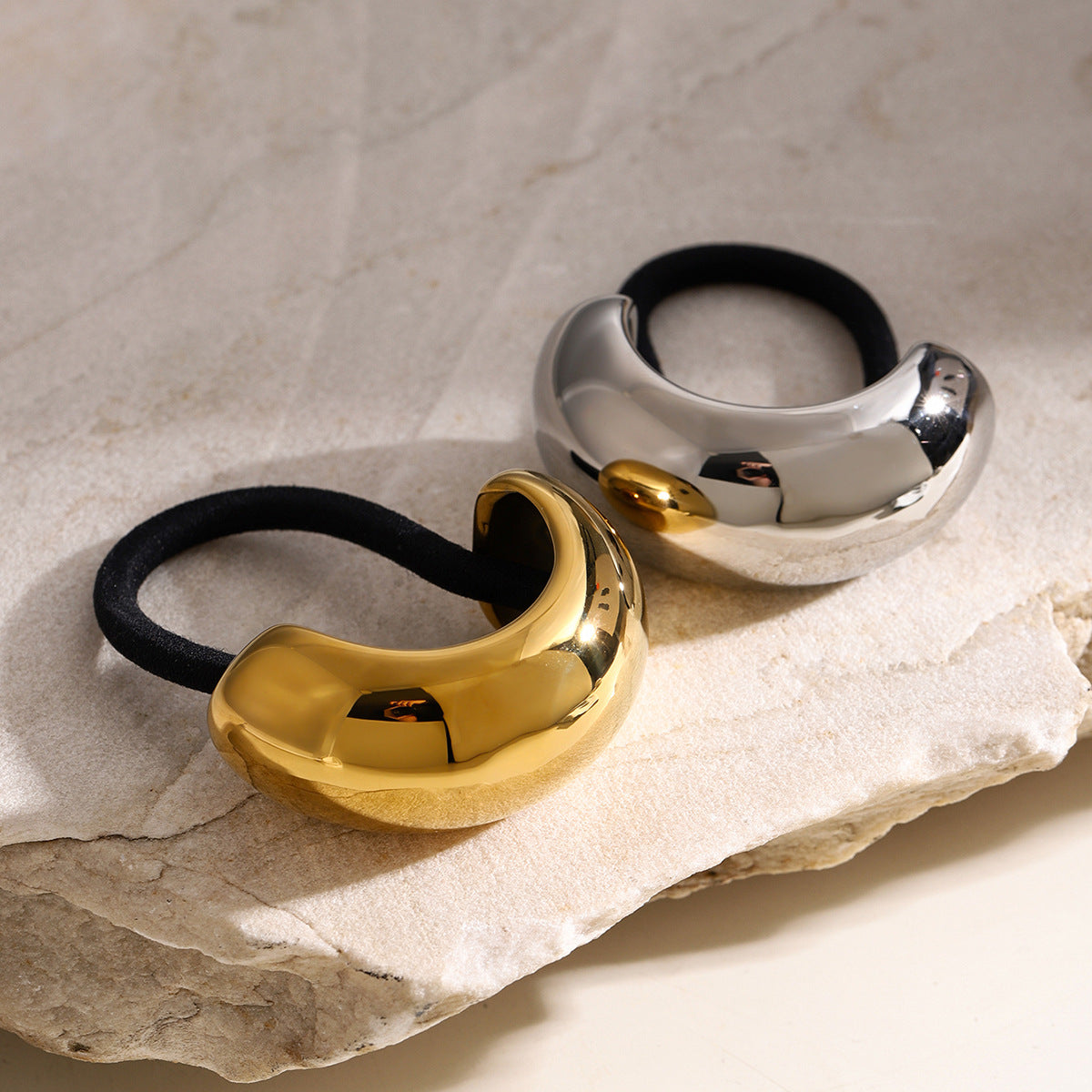 Minimalist Half-Circle Stainless Steel Hair Tie with Plated Finish for Women