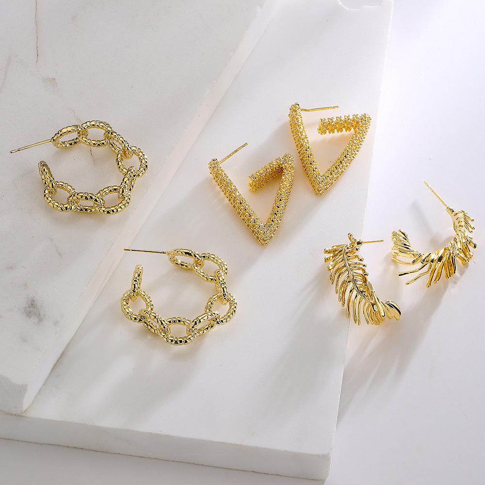 Orecchini irregolari geometrici in rame placcati oro 18K da donna, gioielli per orecchie alla moda e minimalisti