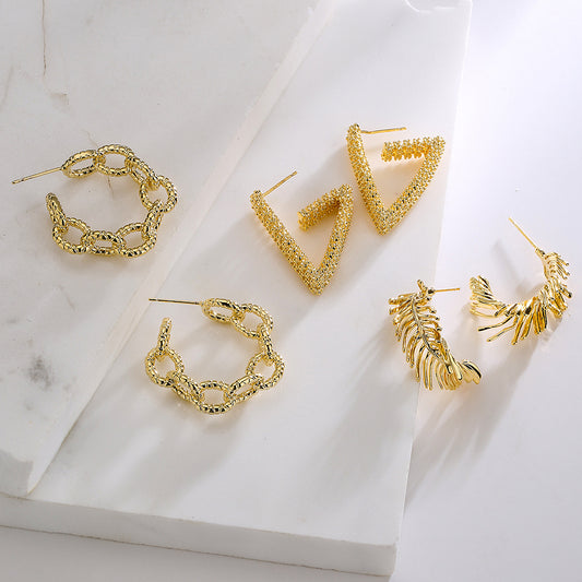 Pendientes de Cobre Geométricos Irregulares con Baño de Oro de 18K para Mujer, Joyería Minimalista de Moda para la Oreja