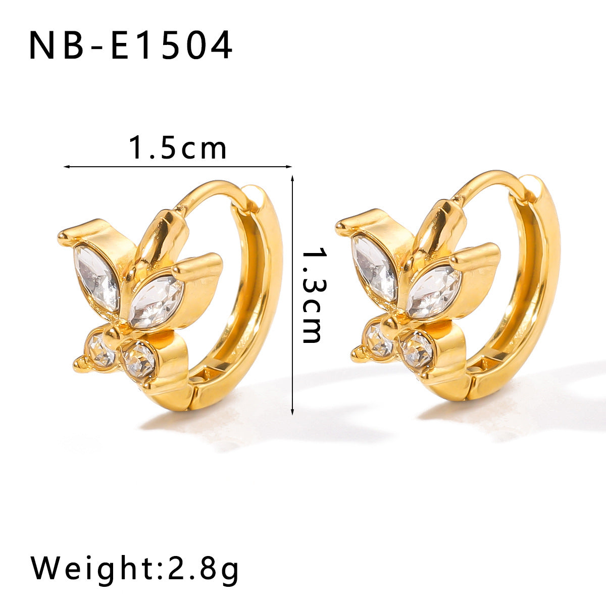 Minimalist Stainless Steel 18K Gold Plated Flower-Shaped Hoop Earrings with Rhinestone and Pearl Inlay for Women