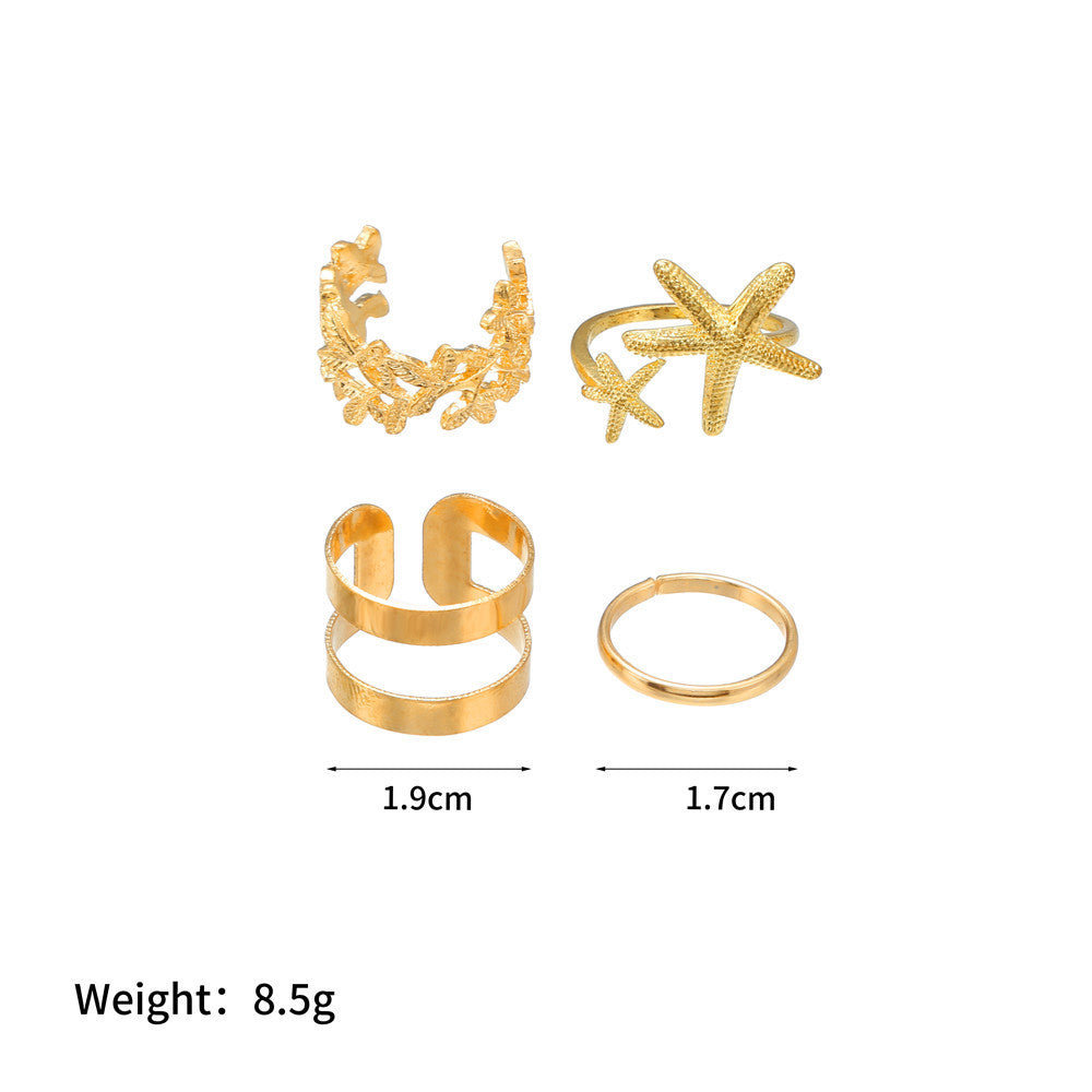Minimalist Sweet Geometric Flower Starfish Alloy Plated Ring Set