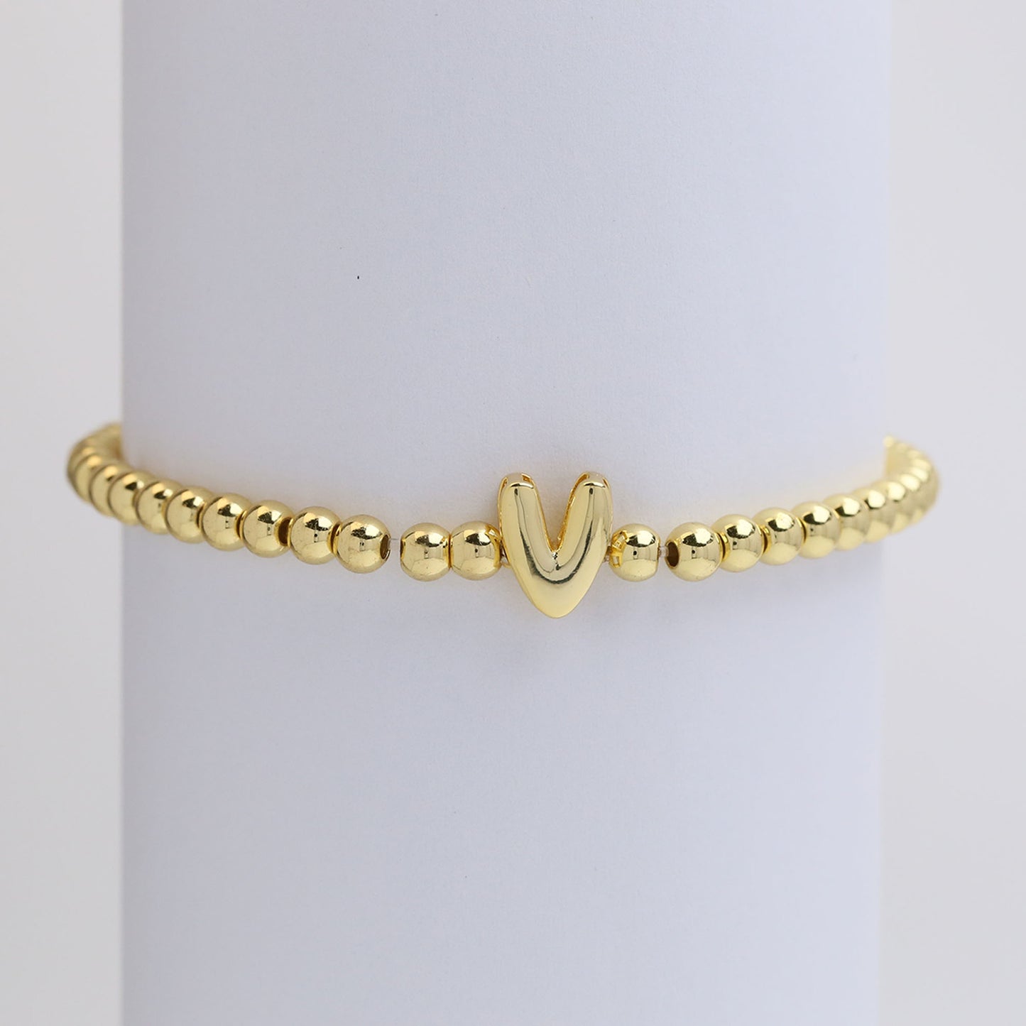 18K Gold Plated Brass Letter Hematite Bead Stretch Bracelet for Women