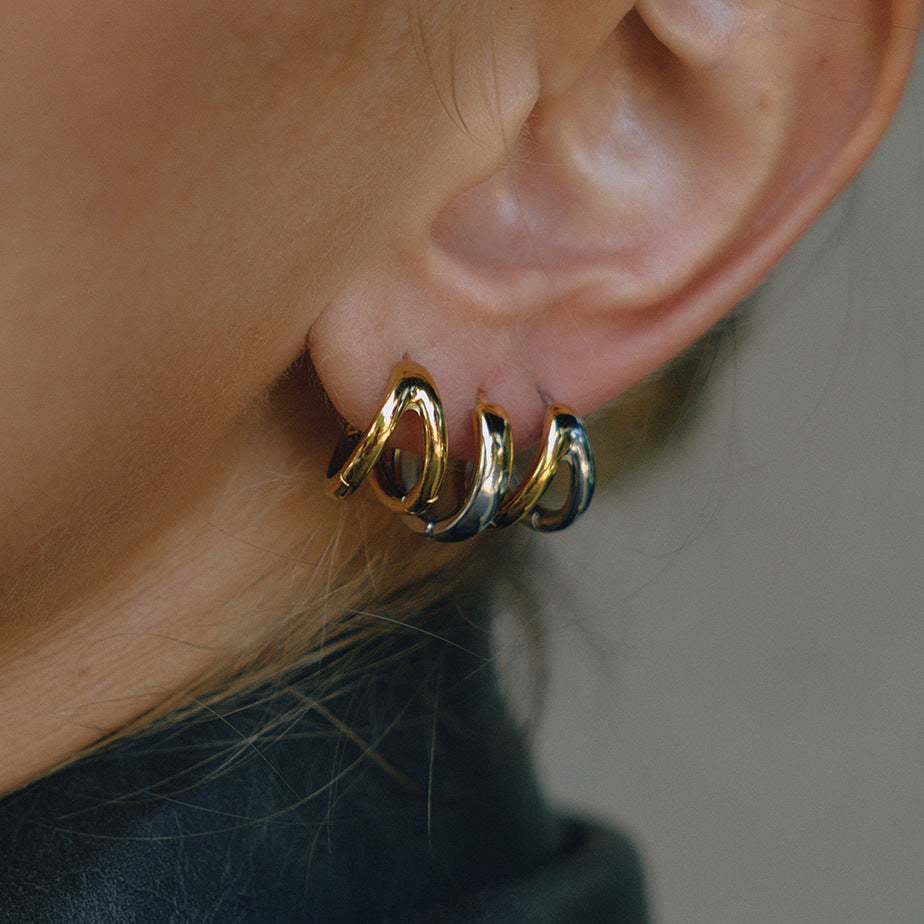 Pendientes de aro geométricos minimalistas de lujo, chapados en oro de 18 quilates, de acero inoxidable para mujer