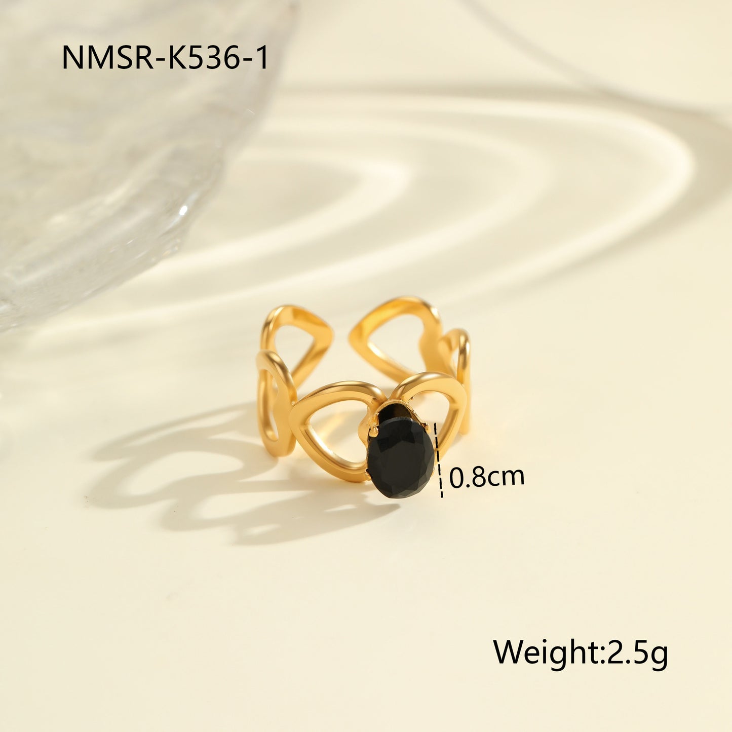 Anillo de acero titanio geométrico minimalista con incrustaciones de diamantes de imitación, banda abierta ajustable para mujer