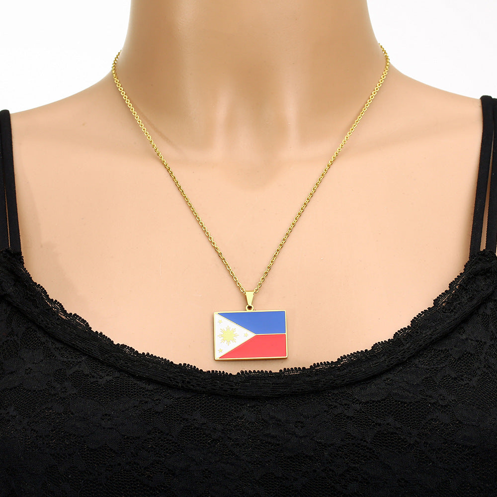 Collar con colgante de acero inoxidable geométrico étnico vintage con dije de acero de titanio y acabado chapado en cadena tipo O para unisex