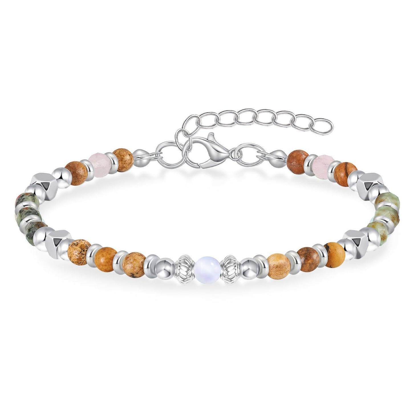 Natural Agate and Moonstone Square Bead Bracelet for Women