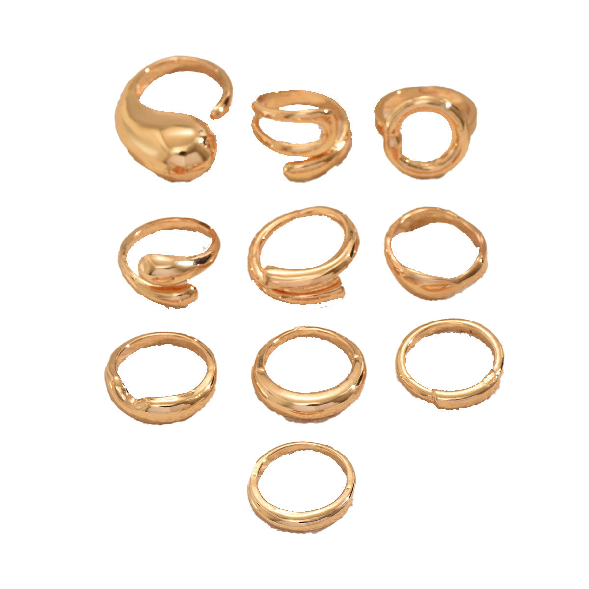 Set de anillos abiertos ajustables para mujer con diseño geométrico, fabricado en aleación de zinc con acabado chapado para un estilo versátil.