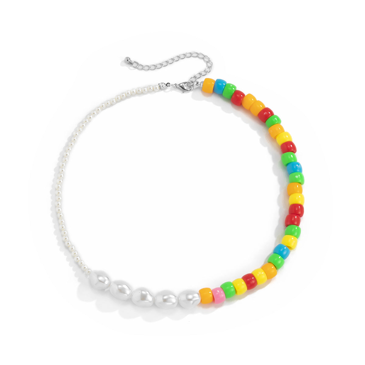 Minimalist Asymmetrical Geometric Resin Clavicle Necklace with Colorful Beads for Women