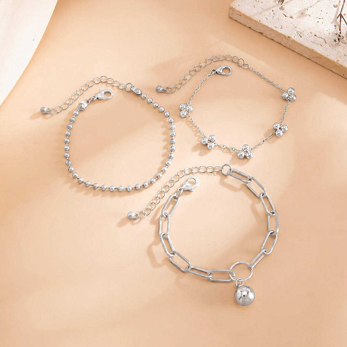 Minimalist Punk Hip-hop Zinc Alloy Plated Round Ball Bracelet for Women
