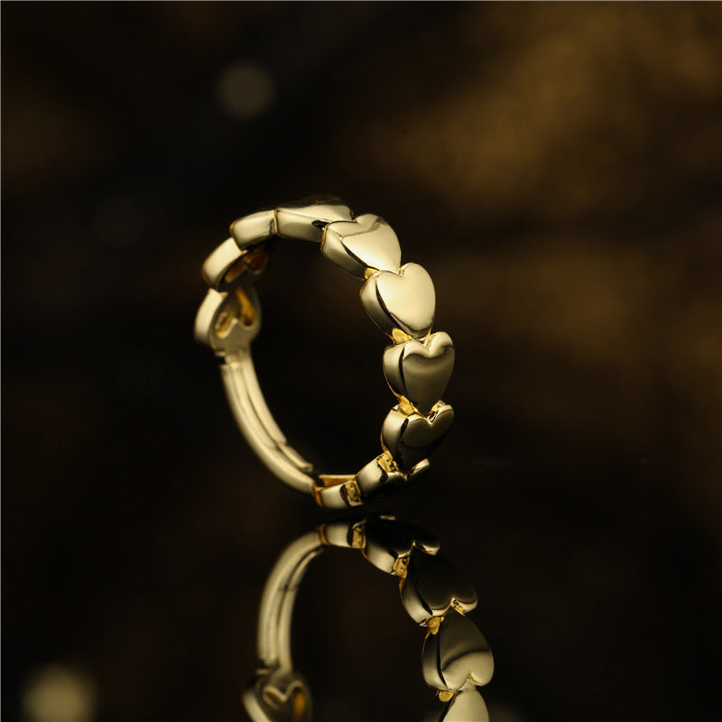 Punk 18K Gold Plated Heart Geometric Brass Ring with Cubic Zirconia for Women