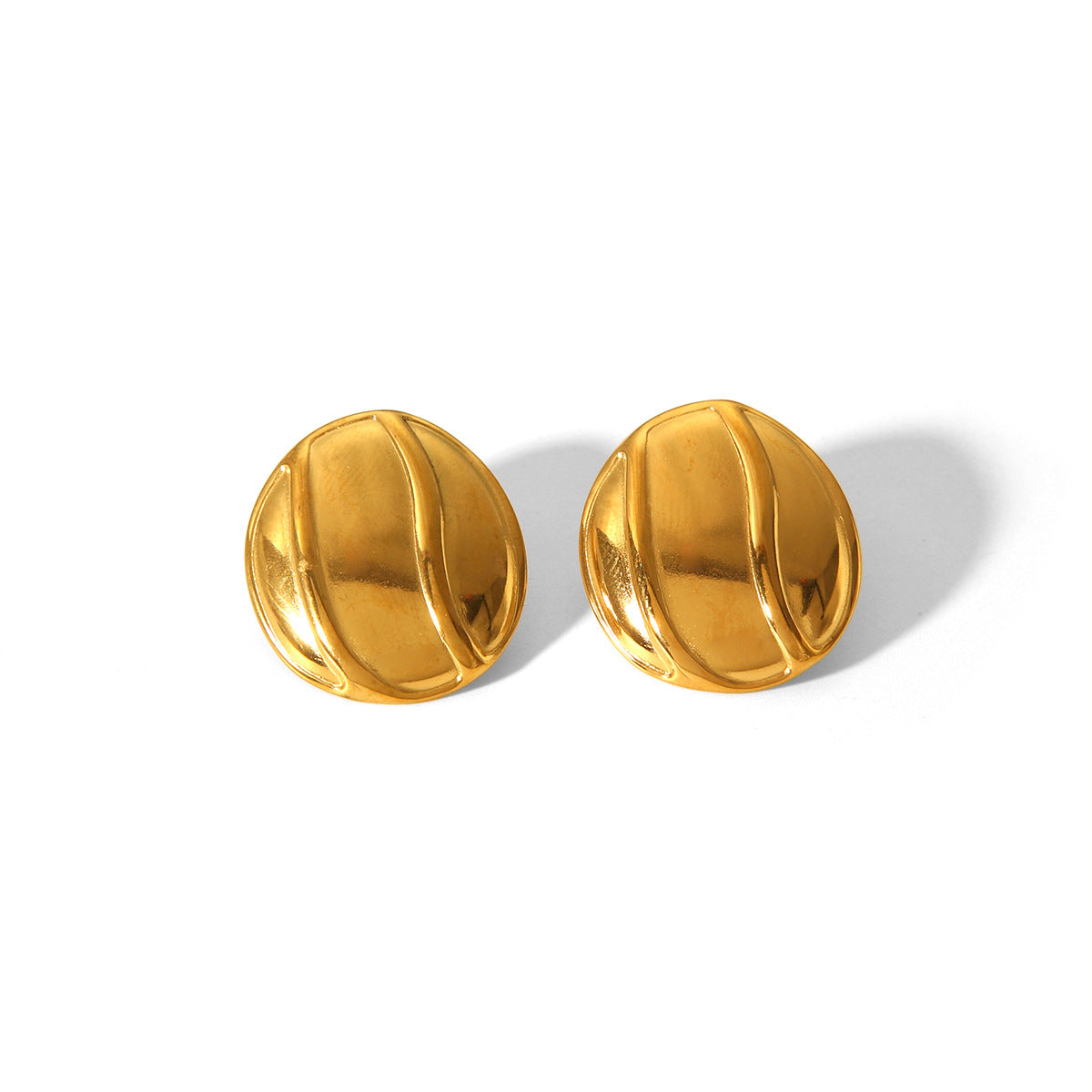 Minimalist Geometric Stainless Steel Stud Earrings with 18K Gold Plating, Smooth Round Hypoallergenic Ear Studs