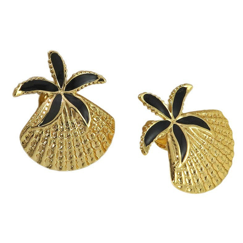 Sweet Drip Oil Stainless Steel Starfish Shell Earrings