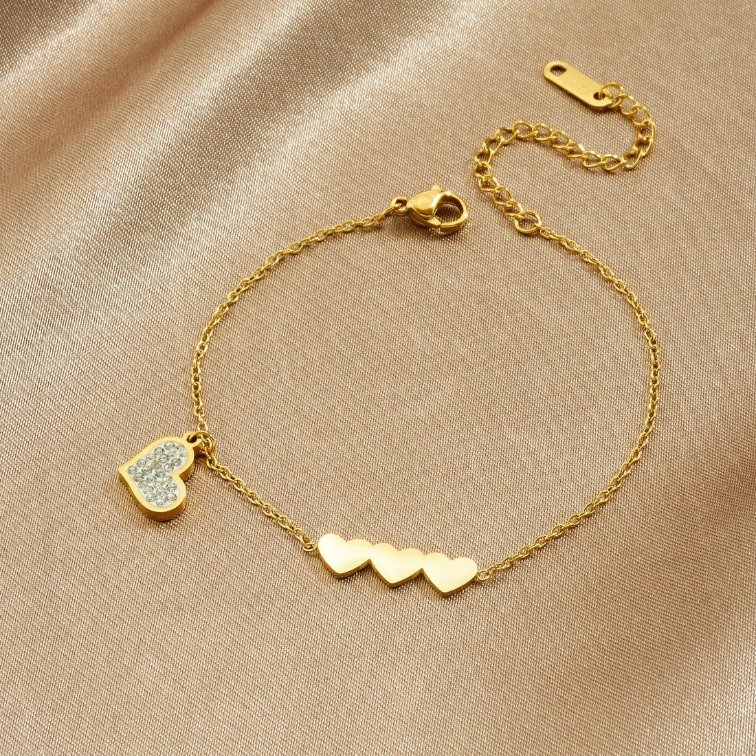 Minimalist Gold Plated Heart Rhinestone Stainless Steel Bracelet