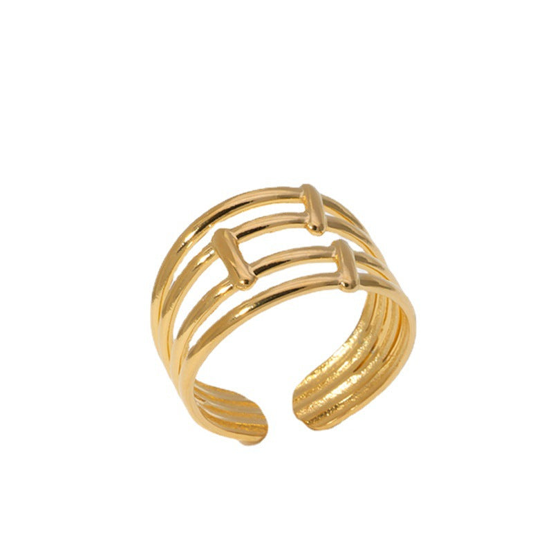 Minimalist Geometric Striped Plated Stainless Steel Ring for Women