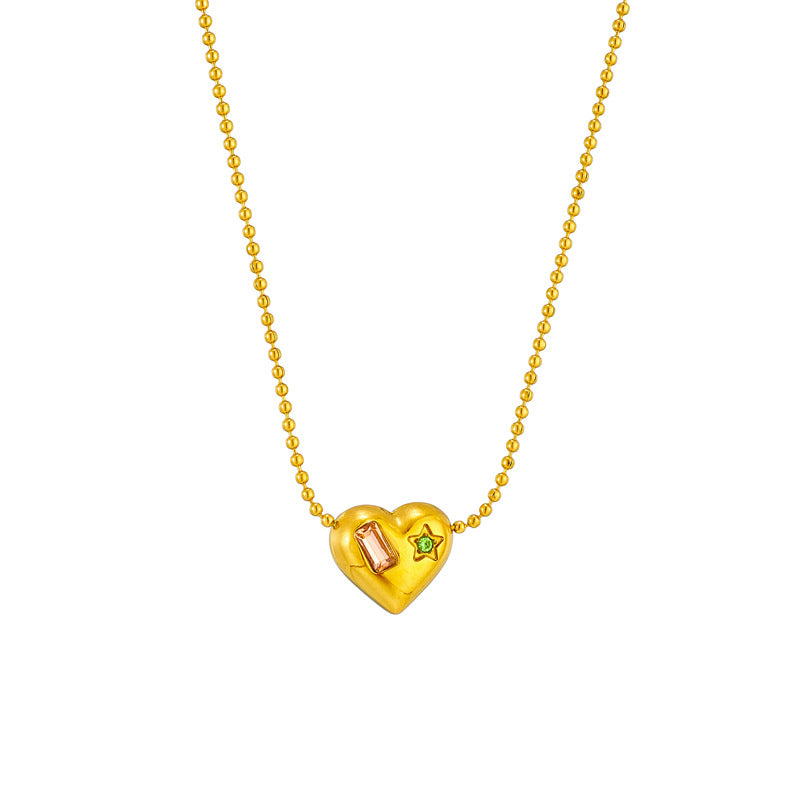 Collana girocollo da donna minimalista con ciondolo irregolare a forma di cuore in acciaio inossidabile con strass intarsiati e catena a serpente lucida