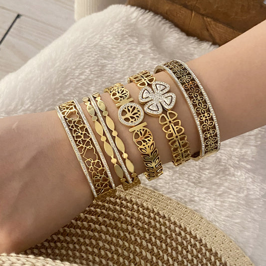Pulsera Árbol de la Vida Floral en Acero Inoxidable con Acabado Galvanizado para Mujer
