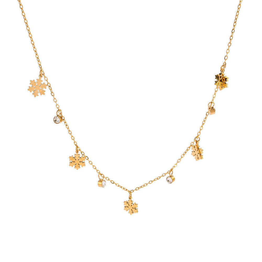 Minimalist Snowflake Pendant Necklace in Stainless Steel with 18K Gold Plating for Women