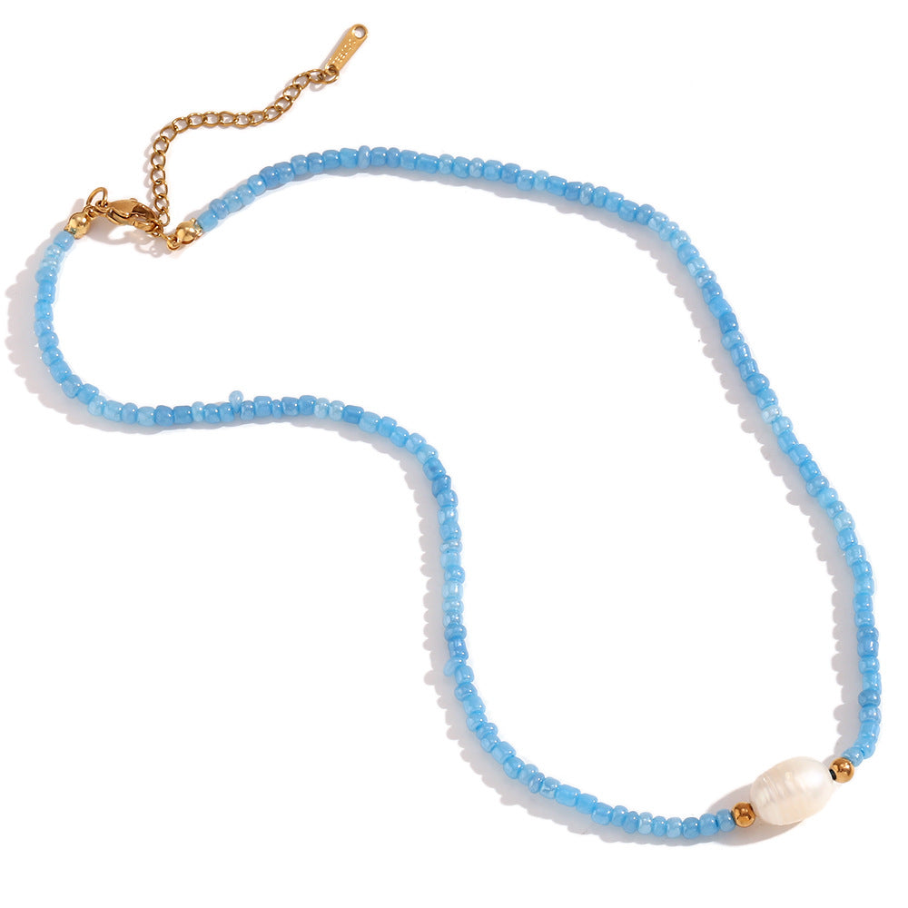 Fashionable Minimalist Geometric Stainless Steel Necklace with Cultured Freshwater Pearl Accents for Women