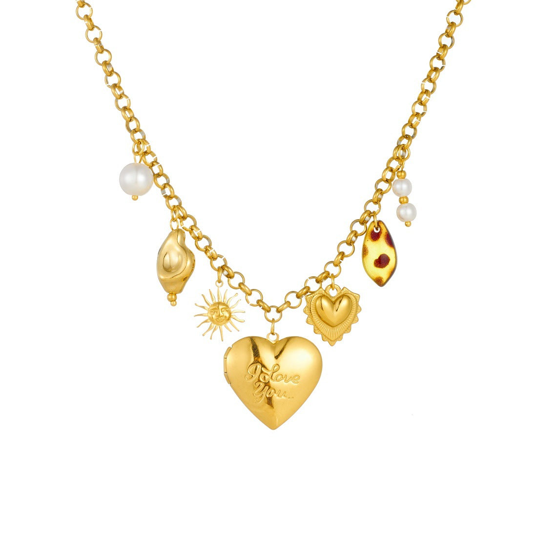 Vintage Gold Plated Stainless Steel Heart Leopard Print Pendant Necklace for Women