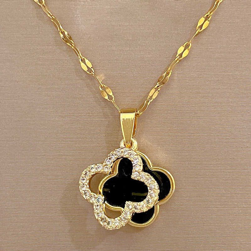 Collana da donna minimalista con intarsio di strass, in acciaio al titanio, con design geometrico