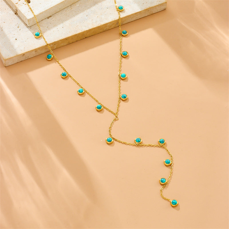 Minimalist Elegant Y-Shape Round Teardrop Stainless Steel Plated Tassel Necklace for Women