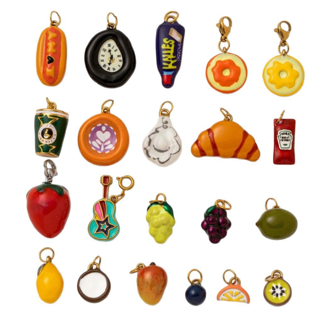 Vintage 18K Gold Plated Stainless Steel Fruit Charm Bar PVD Coated DIY Accessories
