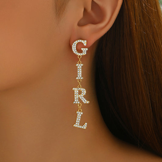 Luxury-Style Letter-Shaped Zinc Alloy Stud Earrings with Rhinestone Inlay for Women