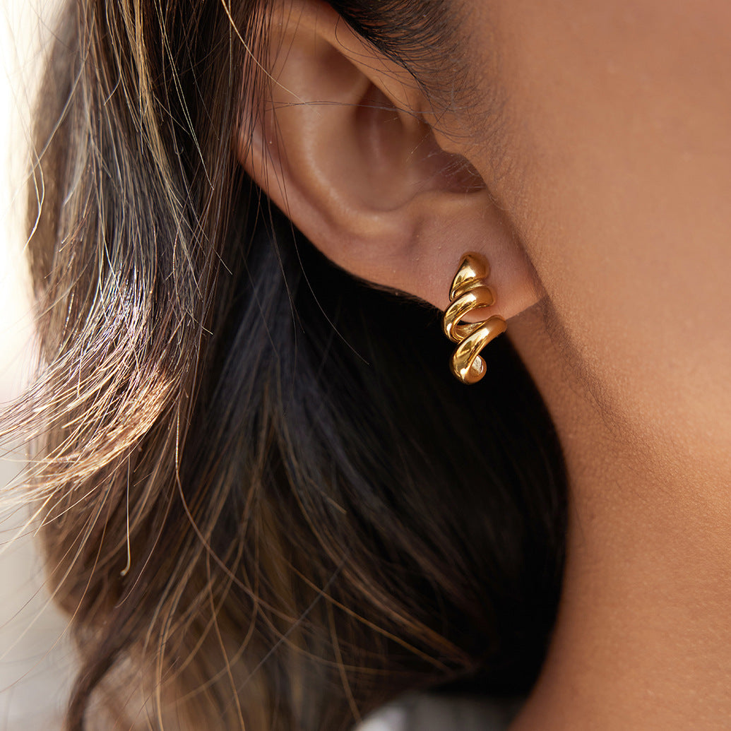 Elegant Geometric Stainless Steel PVD Gold Plated Spiral Stud Earrings for Women