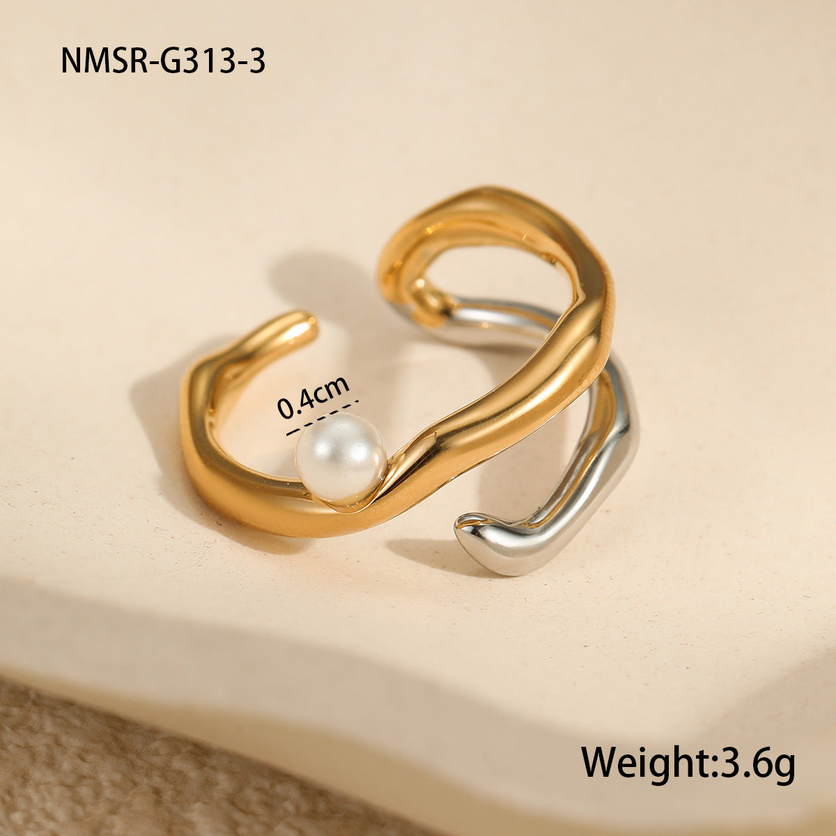 Anillo Minimalista Geométrico Irregular de Acero Inoxidable con Acabado Chapado y Acentos de Perlas Simuladas para Mujer