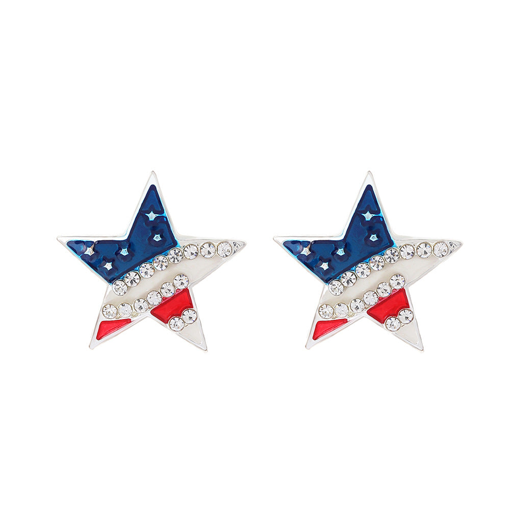 Vintage Geometric Oval Alloy Drip Oil Rhinestone Plated Earrings for Women