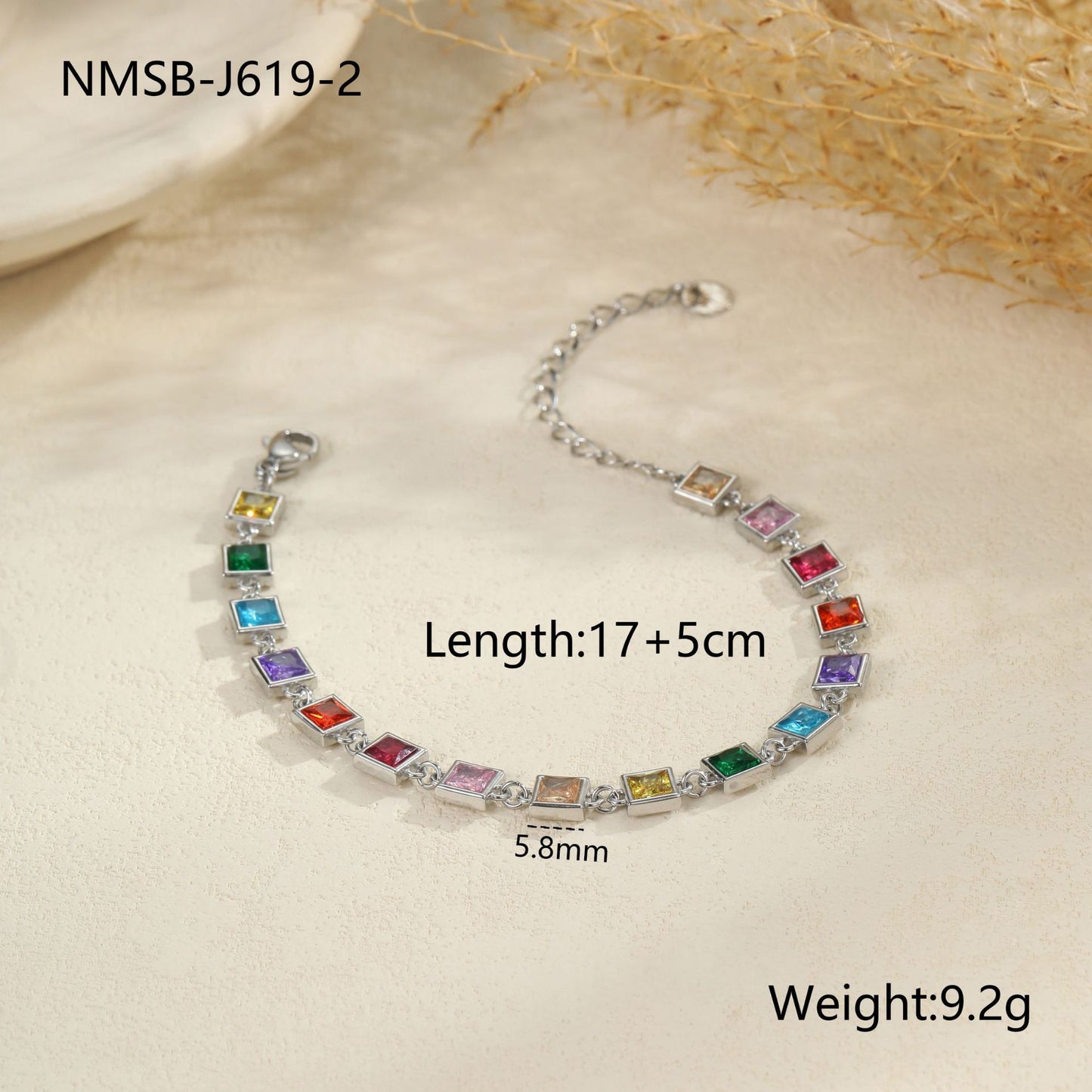 Bracciale da donna alla moda in acciaio inossidabile con geometria, placcatura in oro 18 carati e dettagli in zirconi colorati