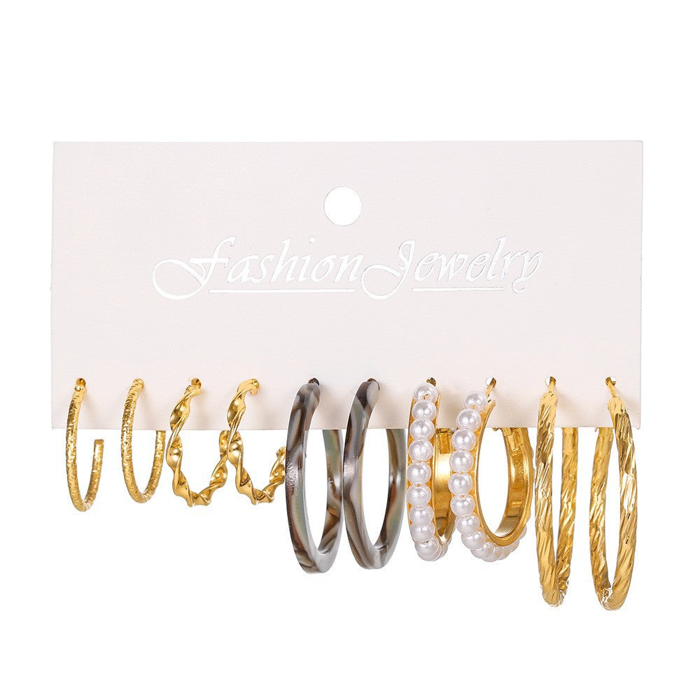 Vintage Geometric Round Plated Stainless Steel Hoop Earrings Set for Women and Men
