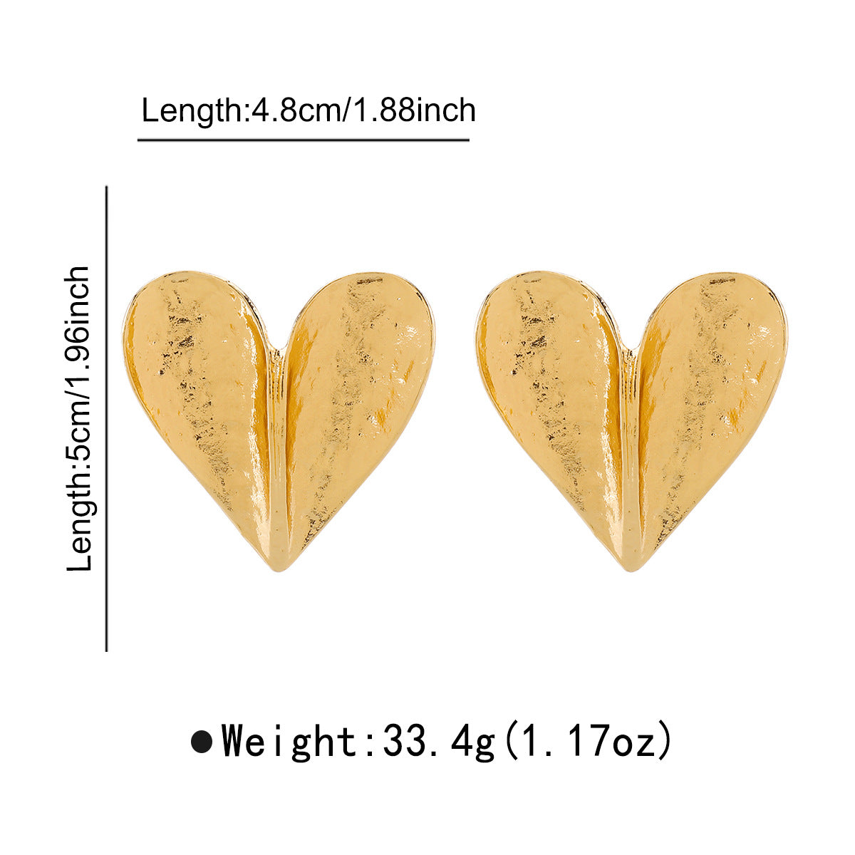 Ins Style 3D Concave Heart Shape Alloy Stud Earrings with Plated Finish for Women
