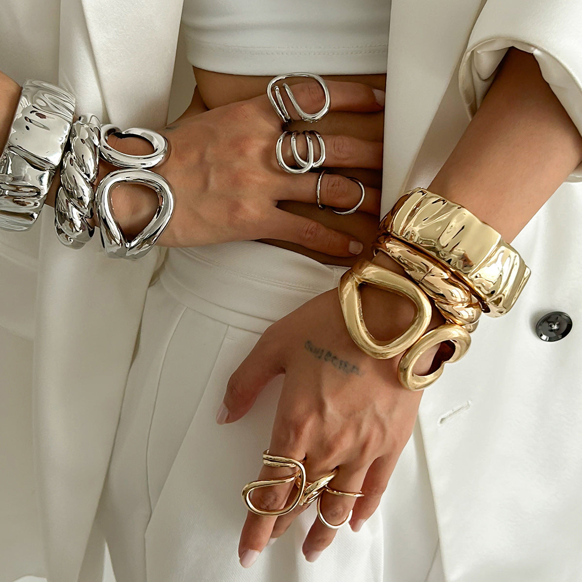 Minimalist Geometric Line Bracelet for Women Alloy Electroplated Wide Cuff Jewelry