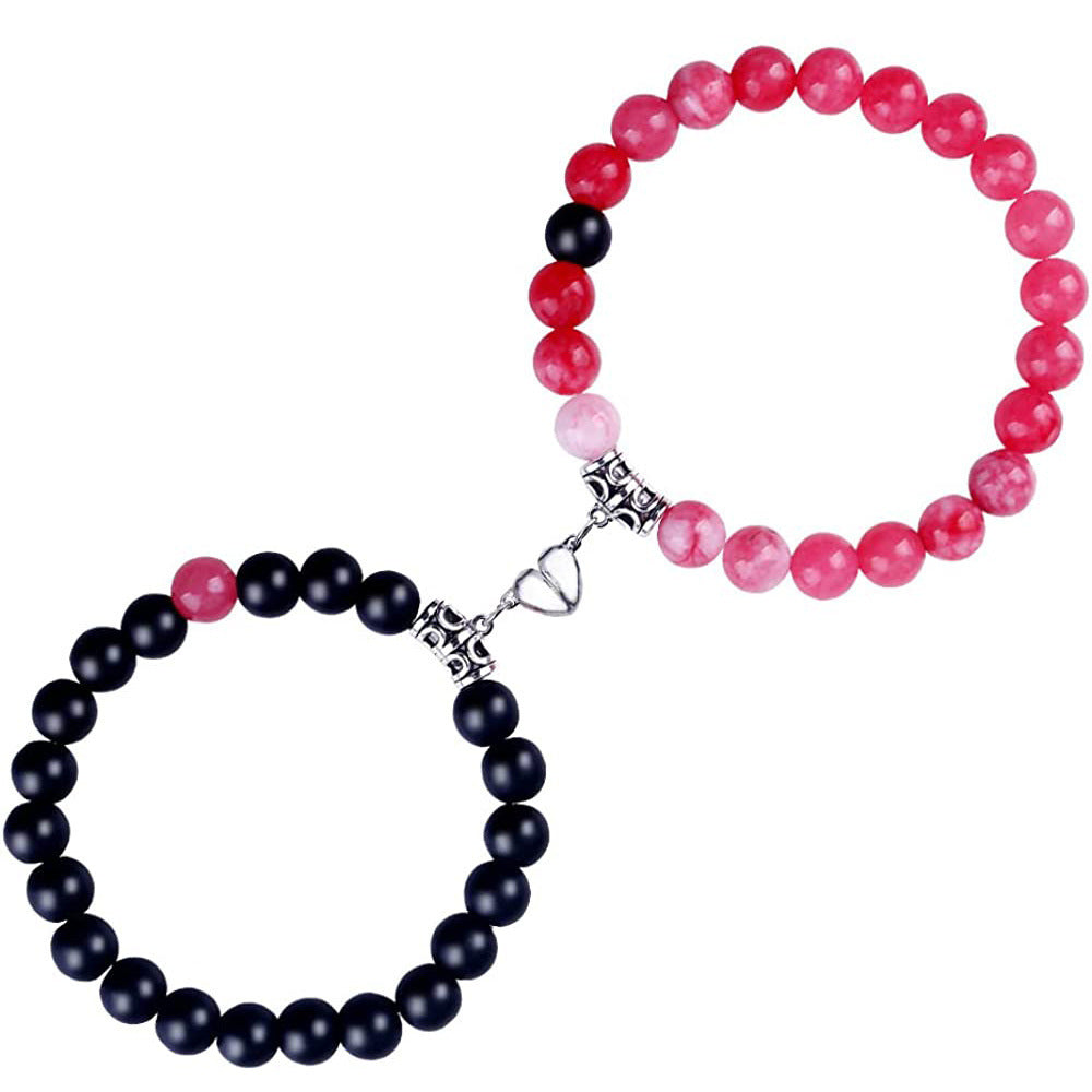 Matte Alloy Heart Geometric Bracelet with Turquoise Crystal Inlay Unisex Magnetic Jewelry