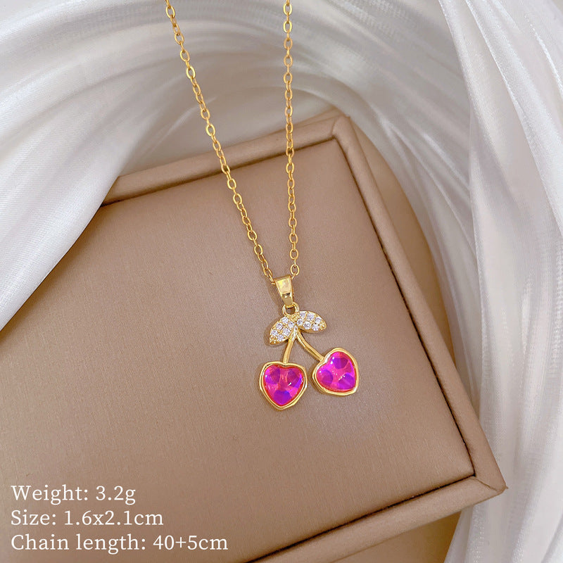 Minimalist Geometric Titanium Steel Necklace and Earrings Set with Rhinestone Inlay for Women