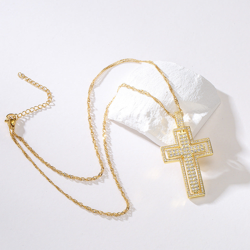Minimalist Geometric Pendant Necklace for Women with Copper Base Plated in 18K Gold Micro-Paved Zirconia and Pearl Accent