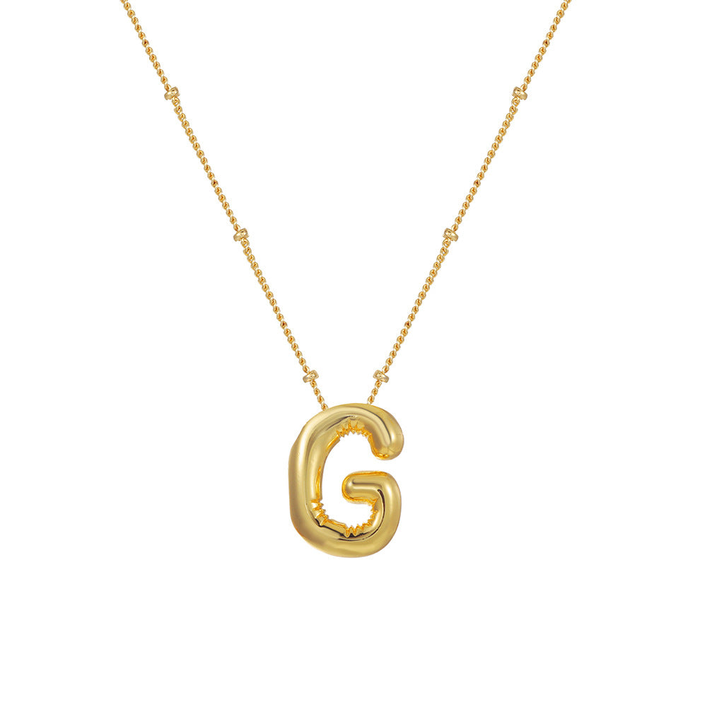 18K Gold Plated Heart Letter Necklace Minimalist Polished Brass Pendant Cable Chain for Women