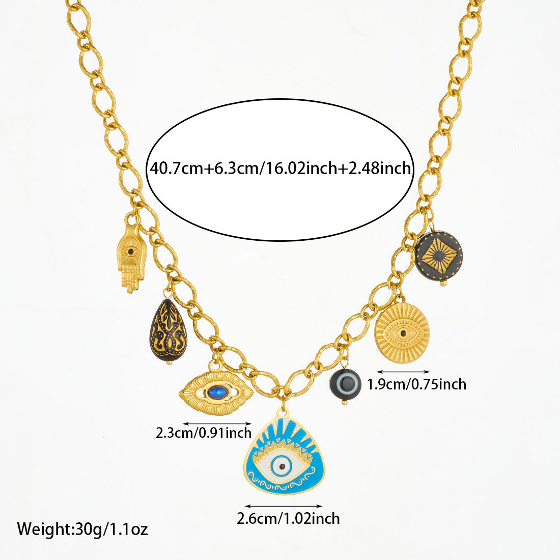 Vintage Gold Plated Drip Oil Teardrop Round Triangle Oval Stainless Steel Necklace with Cable Chain