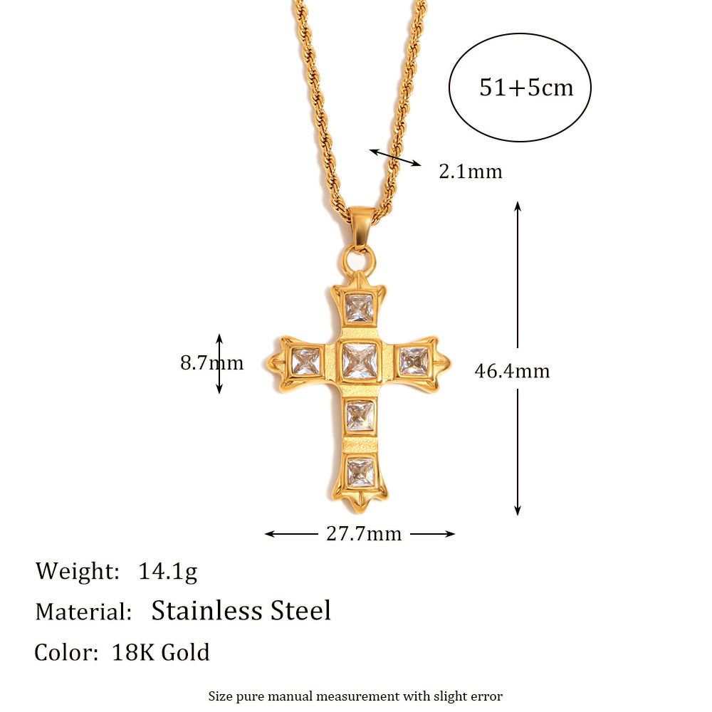 Fashionable Minimalist Cross Pendant Necklace for Women Stainless Steel with 18K Gold Plating and Zircon Inlay
